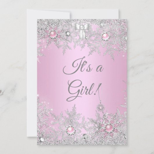 Girl Baby Shower Pink Winter WonderLand Einladung (Vorderseite)