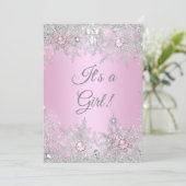 Girl Baby Shower Pink Winter WonderLand Einladung (Stehend Vorderseite)