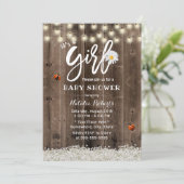 Girl Baby Shower Rustic Daisy Gipskraut Blume Einladung (Stehend Vorderseite)