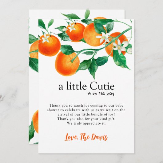 Girl Baby Shower Set, Little Süsse Baby, Orange Einladung (Vorne/Hinten)