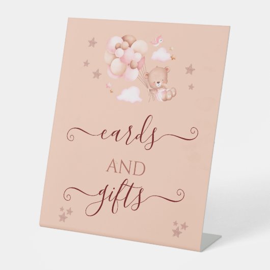 Girl Baby Shower Teddy Bärenkarte und Geschenkschi Sockelschild (Vorderseite)
