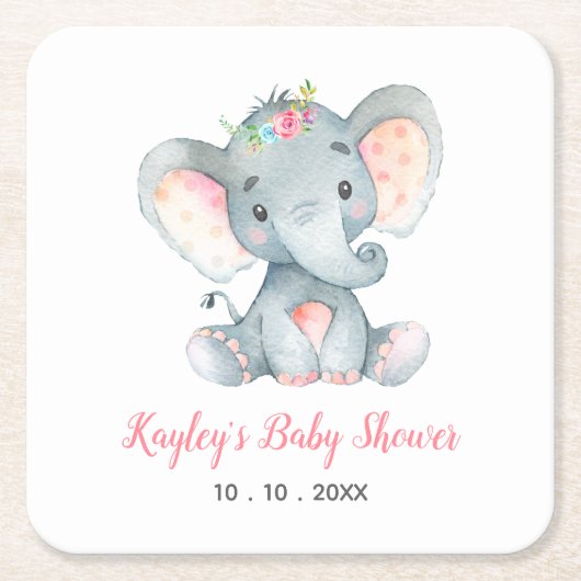 Girl Baby Shower Untersetzer (Elephant Pink) (Vorderseite)