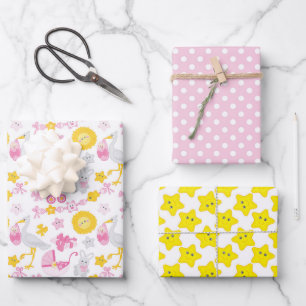 Girl Baby Shower Wrapping Paper Set 3 Geschenkpapier Set
