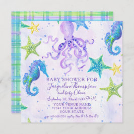 Girl Baby Showstrand Starfish Octopus Seepferd Einladung