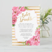 Girl Baby Sprinkle | Rosa Goldpeonie Einladung (Stehend Vorderseite)