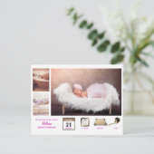 Girl BABY STATS Foto Collage Modern Pink Postkarte (Stehend Vorderseite)