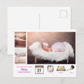 Girl BABY STATS Foto Collage Modern Pink Postkarte (Vorne/Hinten)