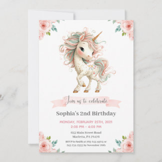 Girl Baby Unicorn Birthday Party Invitation Einladung