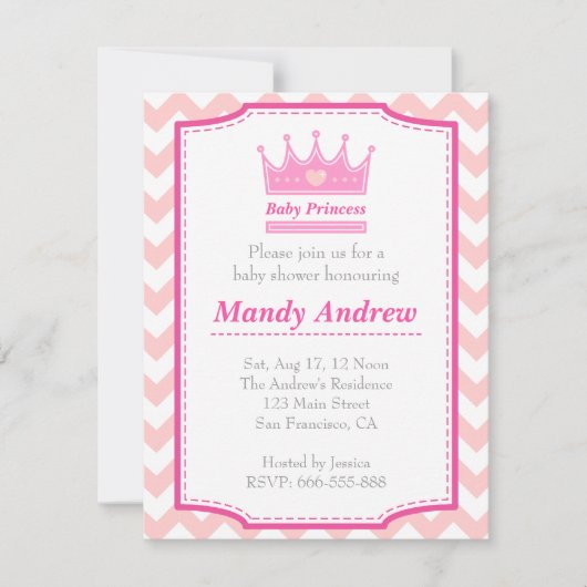 Girl-Babydusche - Pink-Babydruckerin mit Krone Einladung (Vorderseite)