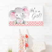 Girl Babydusche Rosa Elefant Niedliche Wasserfarbe Banner (Insitu)