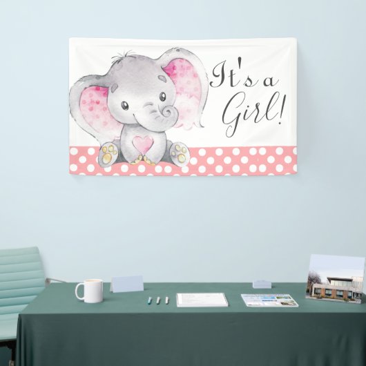 Girl Babydusche Rosa Elefant Niedliche Wasserfarbe Banner (Messeveranstaltung)