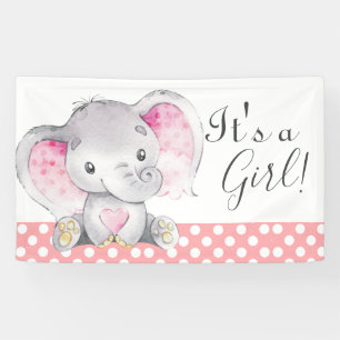 Girl Babydusche Rosa Elefant Niedliche Wasserfarbe Banner