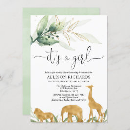 Girl-Babydusche, Safari-Dschungelgold-Tiere Einladung