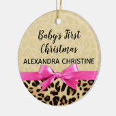 Girl Babys Erster Weihnachtsleopard Pink Bow Jahr Keramik Ornament (Links)