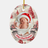 Girl Baby's First Christmas Tree Pink & Red Foto Keramik Ornament (Vorne)