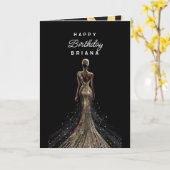 Girl back glitzerndes goldenes Abend Kleid Geburts Karte (Gelbe Blume)