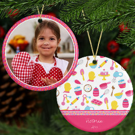 Girl Baker Pink Cooking Kid Koch Foto Weihnachten Keramik Ornament