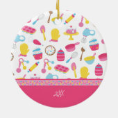 Girl Baker Pink Cooking Pattern Koch Weihnachten Keramik Ornament (Hinten)