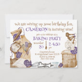 Girl Baking Thema Geburtstagsparty Lila Einladung (Vorderseite)