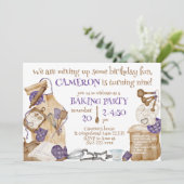 Girl Baking Thema Geburtstagsparty Lila Einladung (Stehend Vorderseite)