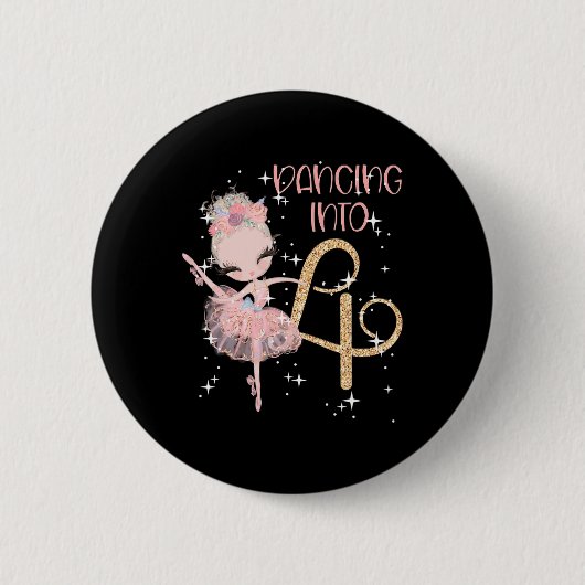 Girl Ballet Party Dance in 4. Geburtstag Button (Vorderseite)