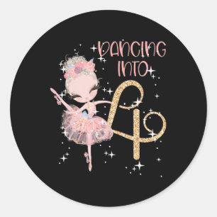 Girl Ballet Party Dance in 4. Geburtstag Runder Aufkleber