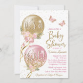 Girl Balloon Baby Dusche Einladung (Vorderseite)