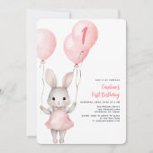 Girl Balloon Einladung zum ersten Geburtstag (Vorderseite)