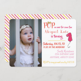 Girl Balloon-Themed First Birthday Foto Einladung