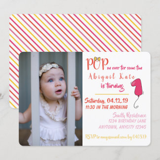 Girl Balloon-Themed First Birthday Foto Einladung