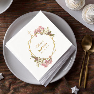 Girl Baptisc floral Orchids Gold Geometric Modern Serviette