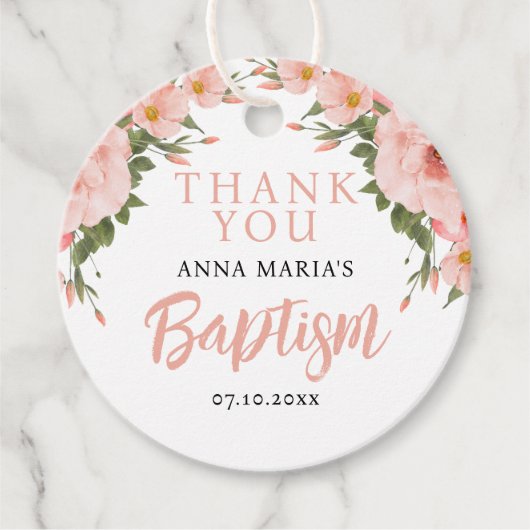 Girl Baptisk Pink Blume Danke Geschenkanhänger (Vorderseite)