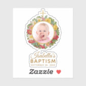 Girl Baptism Baby Foto Rose Wreath Cross Script Aufkleber (Blatt)