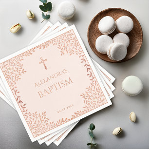 Girl Baptism Blush Pink Elegante Rose Gold Blätter Serviette