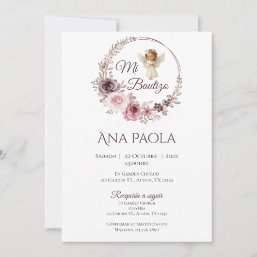 Girl Baptism Einladung in Spanisch Boho (Vorderseite)