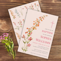  Girl Baptism Pink Floral Watercolor Wildflowers