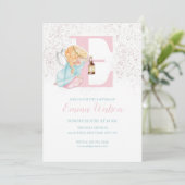 Girl Baptism Rose Gold Engel Einladung (Stehend Vorderseite)