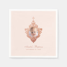 Girl Baptism Rose Gold Foto Vintag Eleganter Rock