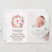 Girl Baptism Watercolor Pink Floral Invitations Einladung (Vorderseite)