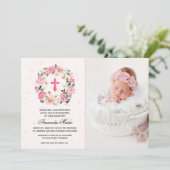 Girl Baptism Watercolor Pink Floral Invitations Einladung (Stehend Vorderseite)