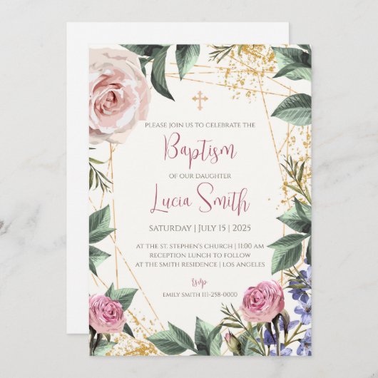 Girl Baptismal lädt zur Feier ein Einladung (Vorne/Hinten)