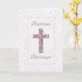 Girl Baptisse Blessings Blue Cross Damask Wirbel Karte (Gelbe Blume)