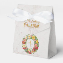 Girl Baptisse Blumenmarmor Gold Cross Rose Wreath