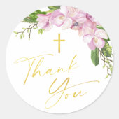 Girl Baptisse Blush Pink Blume Groß Vielen Dank Runder Aufkleber (Vorderseite)