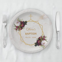 Girl Baptisse Burgundy Peonies Marble Gold Floral