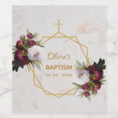 Girl Baptisse Burgundy Peonies Marble Gold Floral Weinetikett (Einzelnes Label)