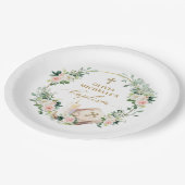 Girl Baptisse Christening Floral Cross Pappteller (Schrägansicht)