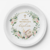 Girl Baptisse Christening Floral Cross Pappteller (Vorderseite)