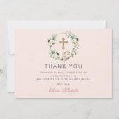 Girl Baptisse Christening Floral Foto Dankeskarte (Vorderseite)