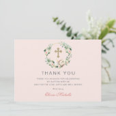 Girl Baptisse Christening Floral Foto Dankeskarte (Stehend Vorderseite)